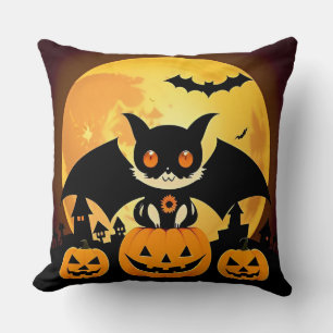 Coussin 🐱🎃 Joli chat d'Halloween Citrouille Douillet Épo