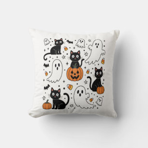 Coussin Joli chat fantôme Halloween Boo