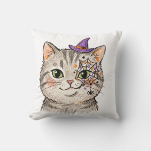 Coussin Joli chat gris tabby Halloween peinture de visage