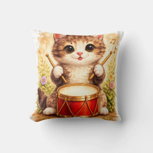 Coussin Joli Chat Jouant du Tambour Chat Kawaii Musicien A