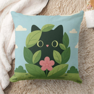 Coussin Joli chat noir dans le feuillage - Art numérique |