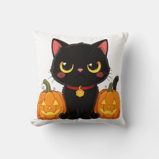 Coussin Joli chat noir et citrouilles Halloween