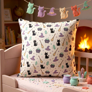 Coussin Joli Chat Noir Sorcier Accent de Canapé Halloween