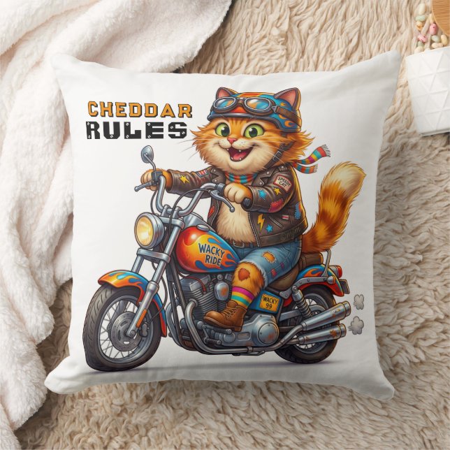 Coussin Joli Chat Orange Sur Moto (Couverture)