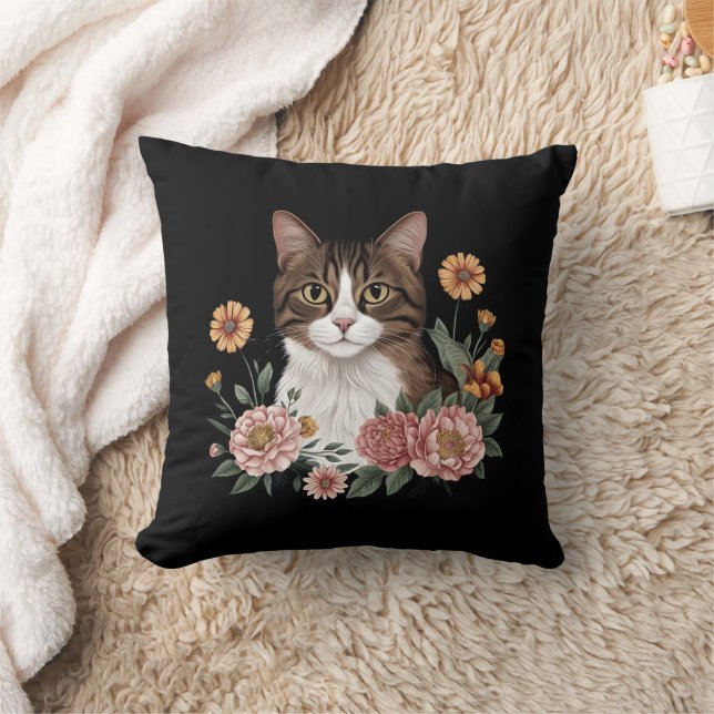 Coussin Joli chat tigré avec des fleurs  (Couverture)