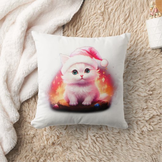 Coussin Joli chaton de Noël avec un chapeau de Père Noël (Couverture)