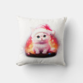 Coussin Joli chaton de Noël avec un chapeau de Père Noël (Recto)