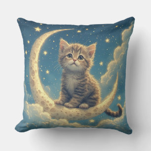 Coussin Joli Chatons sur un Croissant de Lune Avec des Éto