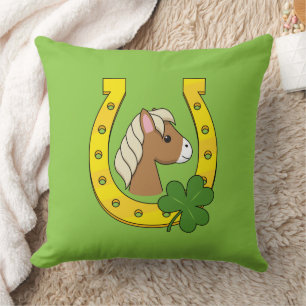 Coussin Joli Cheval Brown avec Chaussure de Cheval d'Or, S