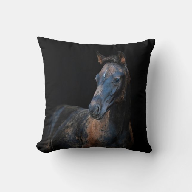 Coussin Joli cheval de poulain noir arrière - plan (Recto)