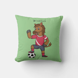 Coussin Joli cheval drôle jouant dessin de football