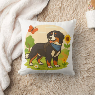 Coussin Joli chien de montagne bernois avec tournesol et b