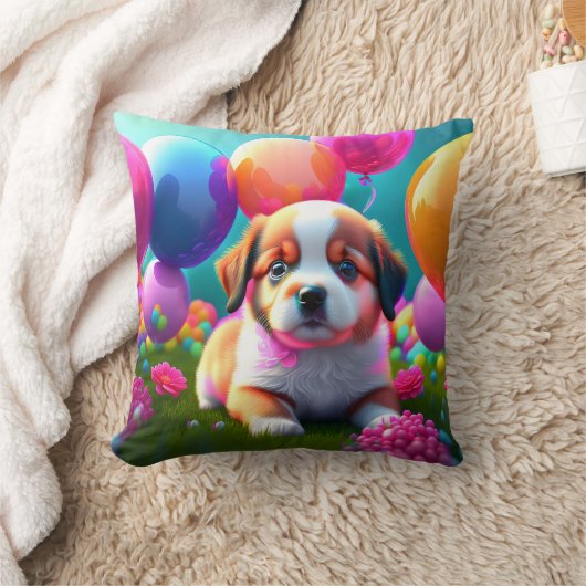 Coussin Joli chiot avec ballons (Couverture)