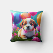 Coussin Joli chiot avec ballons (Recto)