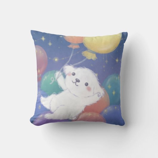 Coussin Joli chiot avec ballons et étoiles (Recto)