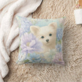 Coussin joli chiot blanc avec des fleurs (Couverture)