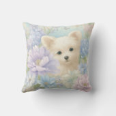 Coussin joli chiot blanc avec des fleurs (Verso)