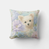 Coussin joli chiot blanc avec des fleurs (Recto)