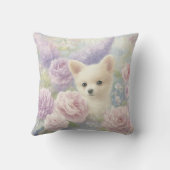 Coussin joli chiot blanc avec des fleurs (Verso)