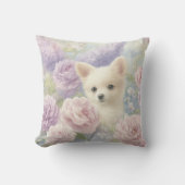 Coussin joli chiot blanc avec des fleurs (Recto)