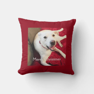 Coussin Joli chiot blanc souriant Noël Rouge