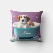 Coussin Joli chiot dans une baignoire avec bulles de savon (Recto)