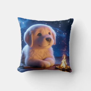 Coussin Joli chiot Golden Retriever sous un ciel nocturne 