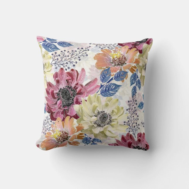 Coussin Joli chrysanthème rose Vintage (Recto)