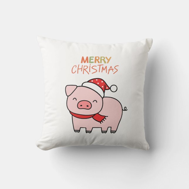 Coussin Joli cochon rose Joyeux Noël (Recto)