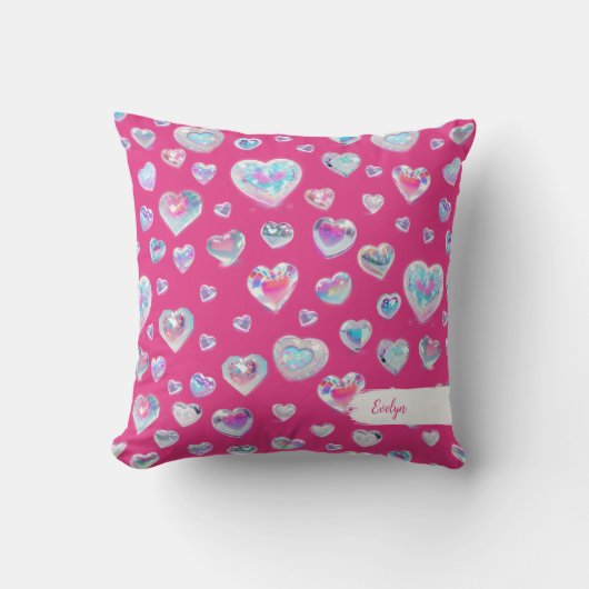 Coussin Joli coeur en cristal brillant 3D sur rose (Recto)