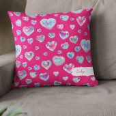 Coussin Joli coeur en cristal brillant 3D sur rose