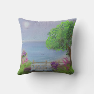 Coussin Joli coin salon floral au bord de la mer