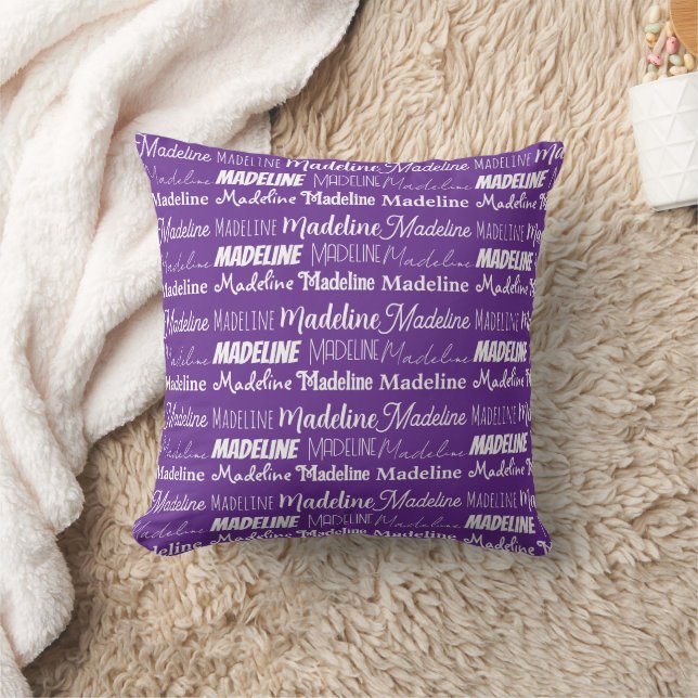 Coussin Joli Collage de Nom Personnalisable Violet (Couverture)