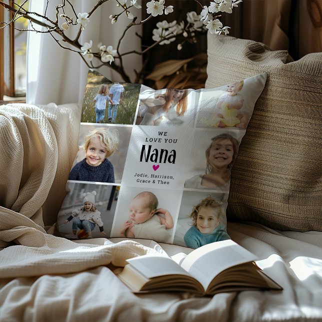 Coussin Joli collage photo 'Nous t'aimons Nana' (Créateur téléchargé)