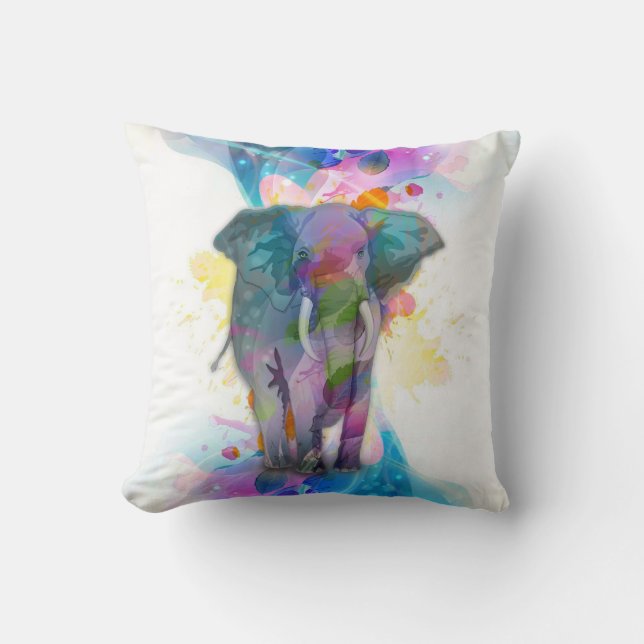 Coussin joli coloré aquarelle éclabousser éléphant (Recto)