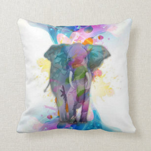 Coussin joli coloré aquarelle éclabousser éléphant