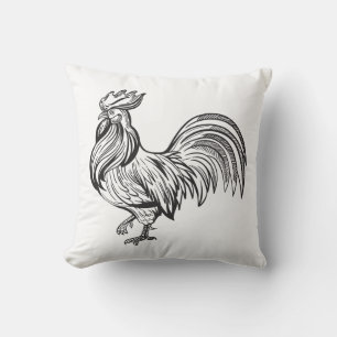 Coussin Joli coq noir et blanc de la ferme rurale