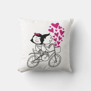 Coussin Joli Couple à Bicyclette – Illustration Romantique