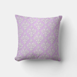Coussin Joli damas lilas lavande et blanc