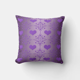 Coussin Joli Damassé Cœurs Lavande Violet
