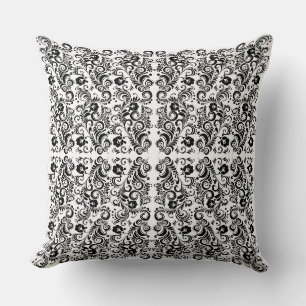 Coussin Joli design de fond floral noir et blanc