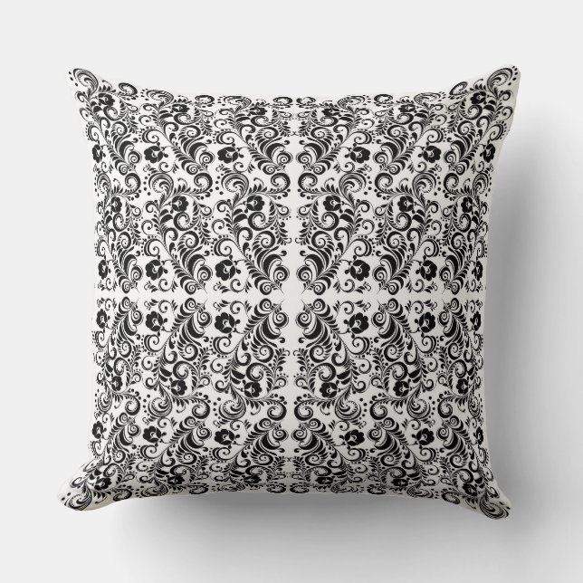 Coussin Joli design de fond floral noir et blanc (Recto)