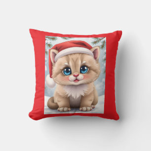 Coussin Joli dessin animé de chaton Noël amusant