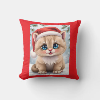 Coussin Joli dessin animé de chaton Noël amusant