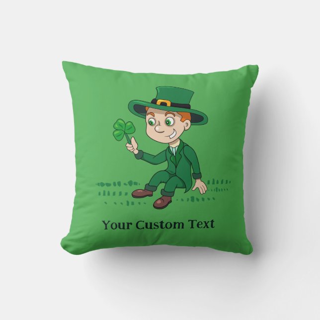 Coussin Joli dessin animé leprechaun avec shamrock et arc- (Recto)