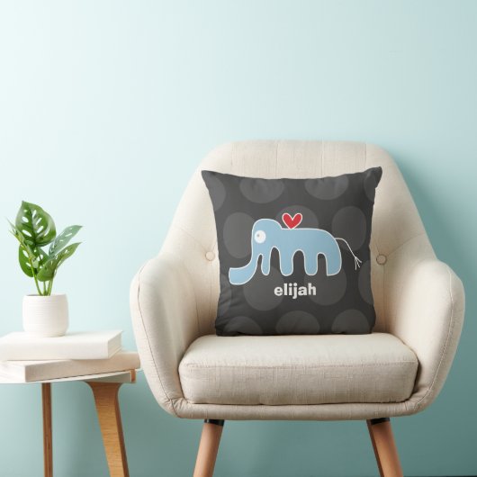 Coussin Joli dessin bleu éléphant amour Dots amusants Garç (Chaise)