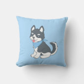 Coussin Joli dessin Husky Chien chiot sur bleu (Recto)