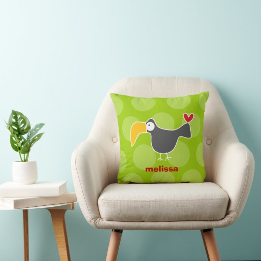 Coussin Joli dessin noir Toucan Oiseau Amour Dots amusants (Chaise)