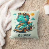 Coussin Joli dinosaure de course dans une voiture vert cla (Couverture)
