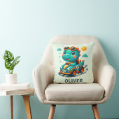 Coussin Joli dinosaure de course dans une voiture vert cla (Chaise)